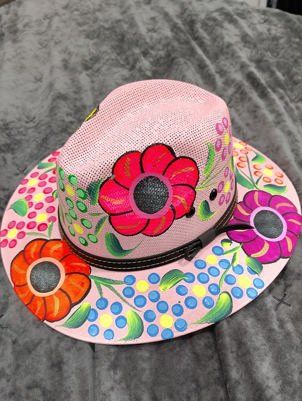 Hand-Painted Pink Floral Fedora Hat